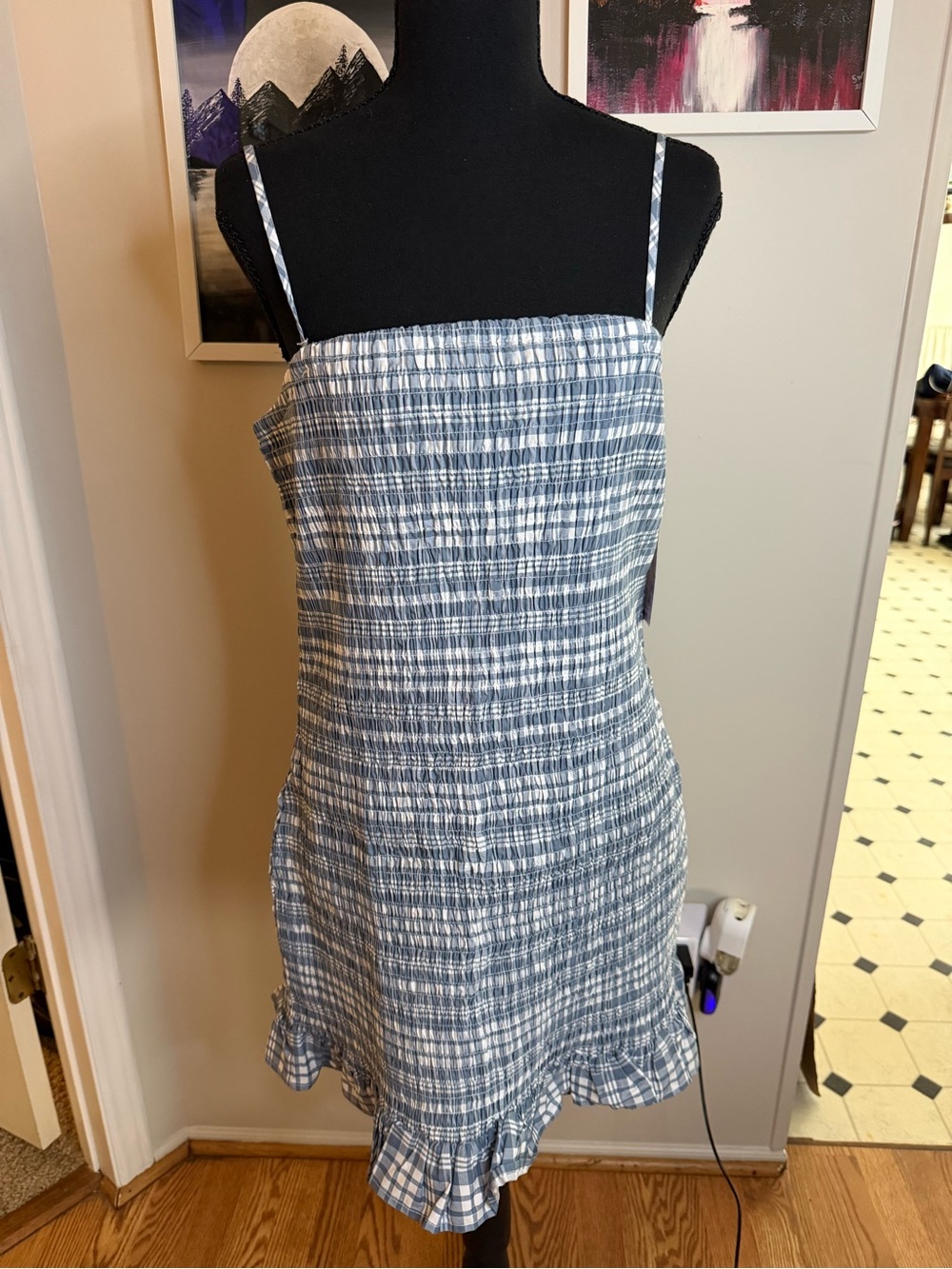 Wild Fable Blue and White Plaid Smocked Sundress Size XL